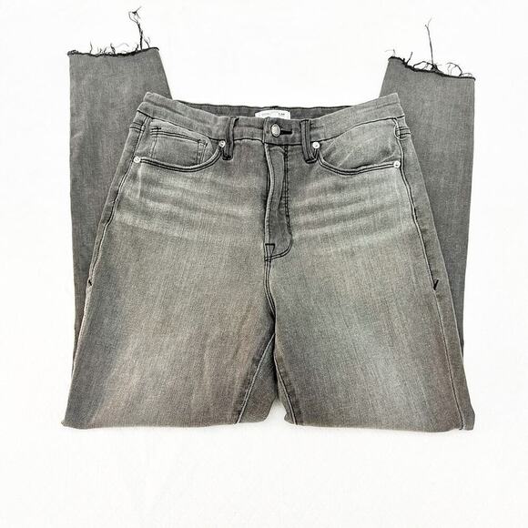 Good American Good Waist Charcoal Raw Hem Denim Jeans Size 12 / 31 - Picture 4 of 8